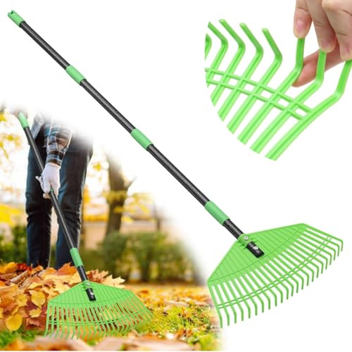 Laubbesen 23 Zähne, Leichter Laubrechen aus Kunststoff 190cm, extra breit 42cm Arbeitsbreite, rückenschonender Gartenrechen für Rasen, Garten, Laubsammeln, ideal für Senioren, Erwachsene & Kinder