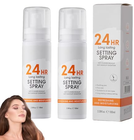 Spray de fijación hidratante para maquillaje, 2 x 100 ml, aplicación ligera y fina, 24 horas, aceite controlado, hidrata para una superficie de maquillaje suave y cómoda