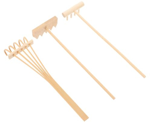 TOBBOMEY Mini Râteaux à Sable en Bambou Naturel, Set De 3 Pièces pour Jardin Zen, Décoration Feng Shui Et Présents pour Mariages Et Boutiques