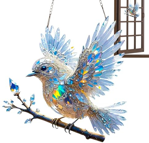 2 Stück Kristall Vogel, 2D Acryl Sonnenfänger Figuren Deko Skulpturen, Sonnenfänger Kolibri, Kristallblauer Vogel Kunstornament, Buntglas Vögel für Fenster, Kristallblauvogel zum Aufhängen