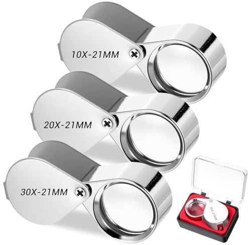 Sibba 10X 20X and 30X Juwelier Lupe Zusammenklappbare Handlupe Jewelry Loop Magnifier Faltbare Handlupe Taschenlupe Augenschlaufenlupe Juwelierlupe zum Erkennen für Edelsteine Schmuck Zeitungsbüchern