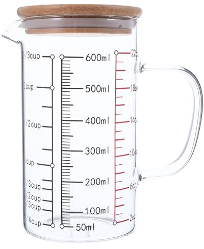 Glass Measuring Cup with Handle and Lid Transparent Graduated Scale Measuring Cup for Liquid Microwave Heating Freezer Use Cooking and Baking Kitchen Tool