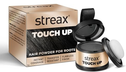 Streax Hair Root Touch Up for Grey Hair, Black – 4gm | Root Cover Up Hair Powder I Covers Grey Hair & Bald Patches | Instant Hair Colour Touch Up, Root Concealer for Natural Black Hair