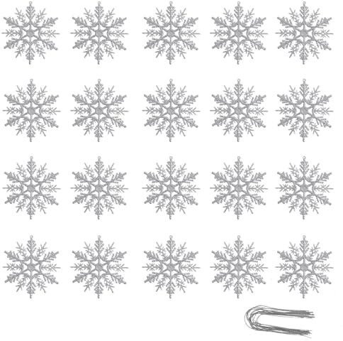 Dinghaole 20Pcs Silber Schneeflocke Schmuck, Weihnachtsbaum Schmuck, Ferienhaus Party Weihnachtsschmuck