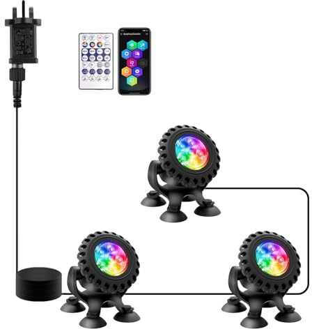 T-SUN Luci per laghetto, 3 in 1, luci subacquee RGB, IP68, impermeabile, luce sommergibile sostenibile per stagno, giardino, patio, fontana, piscina, decorazione a cascata