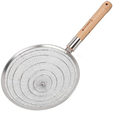 ANKROYU Cuchara coladora profesional de acero inoxidable 304 con mango de madera Herramienta de espumadera de cocina premium para freír cocinar filtrar aceite pasta y sopa duradera (Diámetro 28