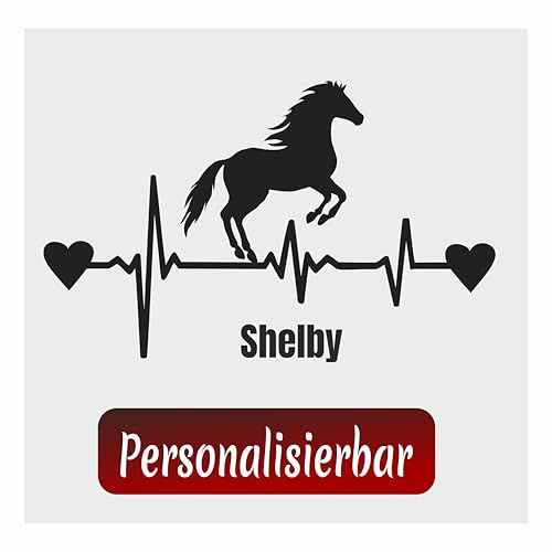 Pferde Herzschlag Aufkleber personalisiert – EKG Pferd Silhouette mit Name – Wetterfester Autoaufkleber aus Vinyl für Pferdebesitzer & Reiter