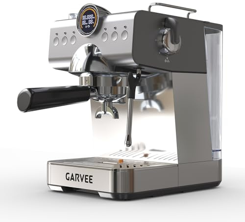 GarveeTech - Cafetera automática de 20 bares, espresso y capuchino con termobloque y busto de vapor manual, depósito de 1,5 L, para café expreso, lata (Negro)