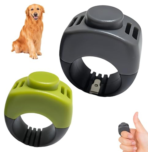 Menibeuty 2 Stück Klicker Hund, Training Ring, 21mm und 19mm, Clicker Hund & Klicker Katze Trainingsset mit Fingerring, Hundetraining Zubehör für Hunde, Katzen- und Pferdetraining (Grasgrün/Grau)