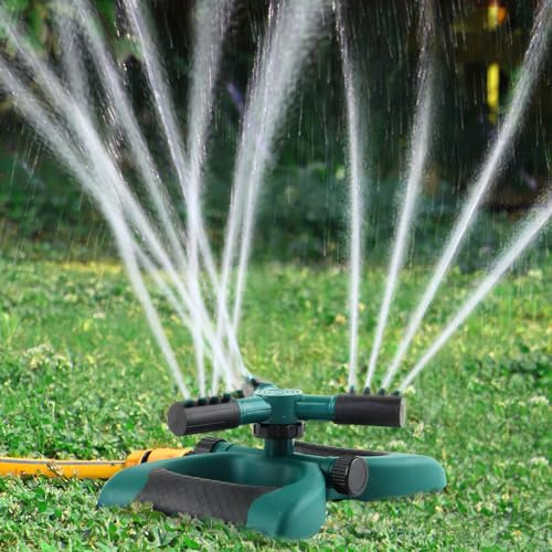 dellyy Arroseur de Jardin Rotatif 360 Degrés à 3 Bras, Vert | Rotation Automatique, Arrosage de Pelouse, 3 Bras Rotatifs, Usage Extérieur, Jouet d'Eau