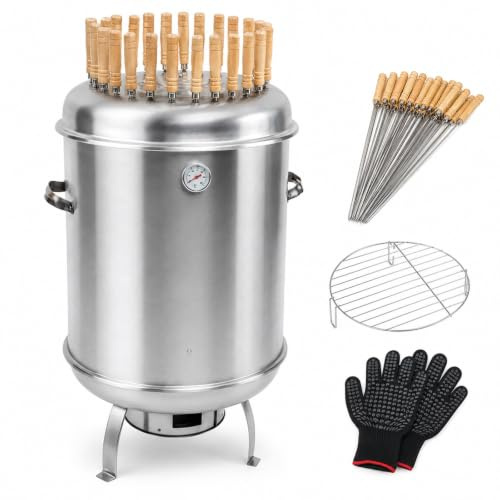 Vertikal kolrökgrill, 29 tum rostfritt stål rökare med termometer, 48 spett, vattenlager, rökfri grilltunna för utomhusmatlagning
