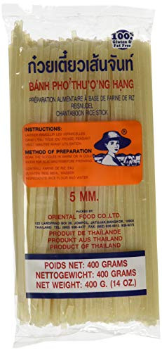 Tallarines de arroz 5 mm 400 g estilo tailandés para wok, sopas y curry, textura suave que absorbe salsas