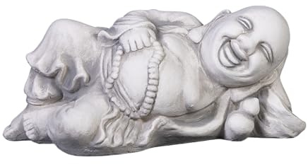 gartendekoparadies.de Lachende Buddha Statue aus Steinguss, Grau, Frostsicher, H. 18 cm, 14 kg, für Außenbereich