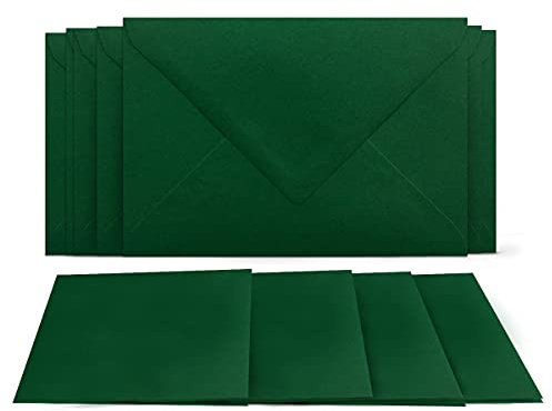 100 Klappkarten mit Umschlägen Set Dunkelgrün - DIN A6 Blanko Doppelkarten 14,8 x 21 cm (160 g/m²) - DIN C6 Umschlag 11,4 x 16,2 cm (80 g/m²) Nassklebung - Grußkarten Einladungskarten Hochzeit