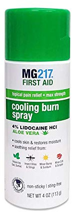 MG217 Maximum Strength Pain Relief Cooling Burn Spray, Fast-Acting Relief for Sunburns, Minor Burns, Cuts, Scrapes, Insect Bites, Numbing, Cooling, and Moisturizing Relief, Cruelty-Free, 4 oz