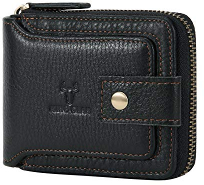 Zipper Wallet Men RFID Blocking Leather Bifold Wallets For Men - Flap ID Window Zip Coin Pocket Mens Zipper Wallets - Big Capacity Credit Card Travel Wallet (Black)