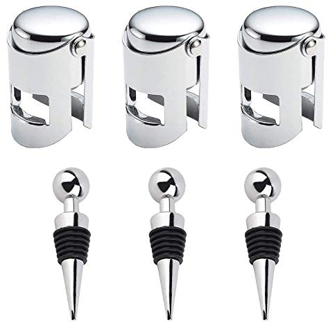 6 Pezzi Tappo da Vino in Acciaio Inox, 3 Pezzi Tappi Vino, 3 Pezzi Tappo Champagne, Tappo Bottiglia per Collezione Vino,Vino Rosso Champagne, Beer Saver Sealer