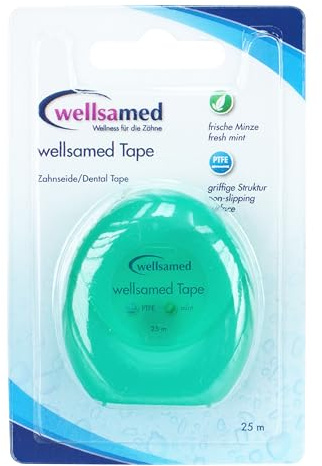 wellsamed Zahnseide Tape, Tape Mint, Zahnband Minze, Dental Floss, Minzgeschmack (25m)