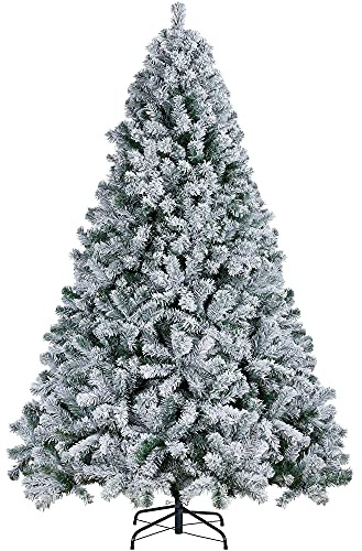 Yaheetech 228cm Künstlicher Weihnachtsbaum mit Schnee & ca. 1284 Spitzen | Schneebedeckter Beflockter Tannenbaum, Entflammbar Christbaum inkl. Klappbar Metall Ständer, Schnellaufbau für Weihnachten
