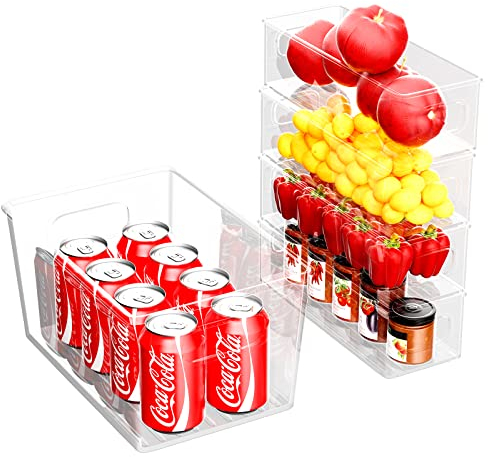 Newaner 5 pezzi Organizer per frigorifero, armadietto aperto di alta qualità con maniglia, scatola trasparente impilabile per cucina, armadi contenitori frigo,senza BPA