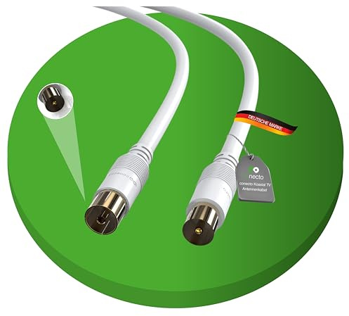 conecto Antennenkabel 5m, Koaxialkabel TV, doppelt geschirmt, IEC, weiß | IEC-Stecker auf IEC-Buchse für HDTV, Receiver, Satellit, DAB und Radio mit verlustarmer Signalübertragung