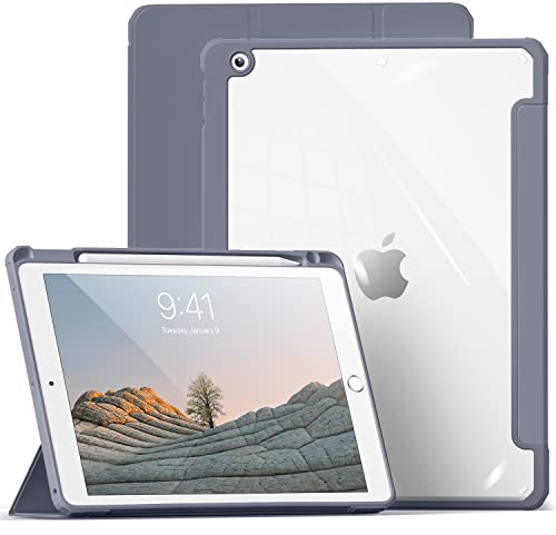 aoub Hülle für iPad 9./8./7. Generation 10,2 Zoll 2021/2020/2019 | Smart Folio Hülle mit Stifthalter für iPad 10,2 9/8/7 Gen, Transparente Rückseite, Auto Schlafen/Wachen, Leichter, Violett
