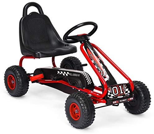 GYMAX Go Kart per Bambini 3-6 Anni, Macchina Cavalcabile con Pedali e Sedile Regolabile, Go Kart Giocattolo Facile da Controllare, 50x92x53 cm (Rosso)