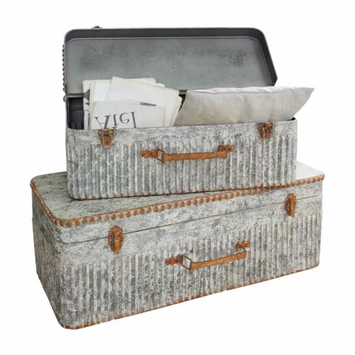 Loberon Truhe 2er Set Robyn, antikgrau | Zwei Größen, Imposanter Koffer-Look, Aufwändiges Antik-Finish, Nostalgie-Charme, Aufbewahrung, Wohn-Accessoires, Eisen