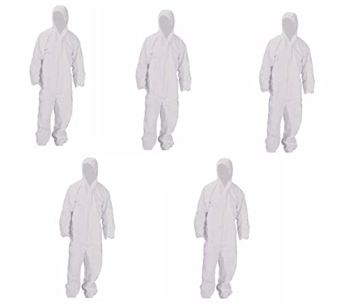 LEOFLA 5 Tute Protettive Monouso Antimacchia in Polipropilene con Cappuccio e Cerniera