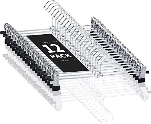 Cimlord 12 Stück Hosenbügel mit Clips, Rockbügel für Frauen, robuster Metall-Kleiderbügel für Schrank, platzsparend, rutschfester Hosenbügel, Jeansbügel für Herren, schwarz, 35,6 cm