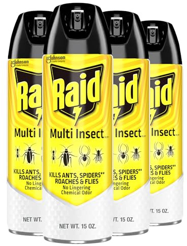 Raid Multi Insect Killer Aerosol Kills Ants Spiders Roaches and Flies No Lingering Chemical Odor Indoor and Outdoor Use 15 Ounce (Pack of 4)