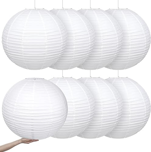 Retisee 8 Pieces 30 Inch White Jumbo Paper Lanterns Large Hanging Chinese Japanese Paper Lanterns Decoration for Home Wedding Party Ceiling Decoration