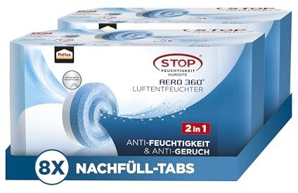 Pattex AERO 360° Neutral Tabs Nachfüllpack 2er-Set (2x 4er-Pack), reduzieren Feuchtigkeit und schlechte Gerüche, Nachfülltabs für den Luftentfeuchter AERO 360°
