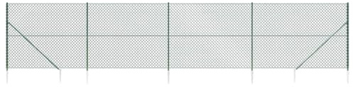 vidaXL Green Chain-Link Fence with Spike Anchors - Galvanised Steel and PVC Coated Wire Mesh Fence for Property and Animal Enclosure, Cut-to-Size, 1.6 x 10 m Fence Roll Included, Assembly Required