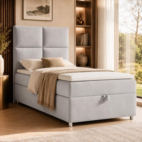 Trinity K2 Boxspringbett Single Bonellfederkern | Boxspringbett mit Matratze und Topper | 90x200 Einzelbett | Polsterbett - Lieferung an die Bordsteinkante
