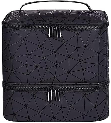 ZiaWorld Double-Layer Nail Polish Organizer, Portable 30 Nail (15ml) Polish Bottles Organizer Case, Zipper Nail Polish Carrying Case with Manicure Tools Storage, Cosmetic Travel Bag (Black, One Size)