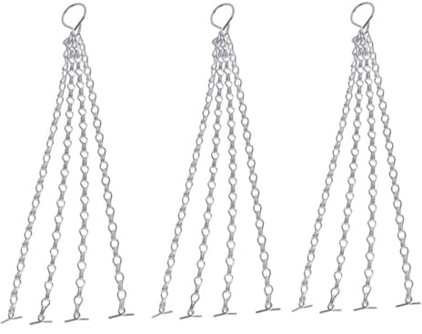 FS-PINGXIANG 3pcs Hanging Basket Chains - 17 (36cm) Hooks Flower Pot Chain Replacement Plant Hangers 4 Strand Easy Fill Spare for Bird Feeders, Planters and Lanterns, Silver