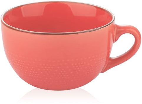 VanEnjoy Pink Vintage Large Coffee Mug & Soup Bowl, 24 oz Giant Ceramic Bowl with Lid, Microwave Safe
