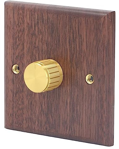 Regolabile LED Dimmer con Manopola in Ottone, 200‑250V 100-500W Dimmer Regolatore Rotativo Interruttore Pannello in Legno di Noce Nero, Luce LED Luminosità Regolabile