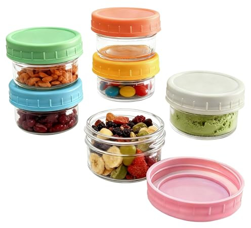 Hniuyun 6 Pack 80 ml Glass Jars, Glass Small Food Storage Container with Lids, Reusable Sauce Containers for Lunch Box Work Trip