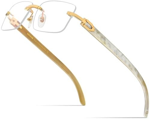 MUTYNE Brillen für Herren, quadratisch, für Damen, randlos, Brillengestelle aus Holz, Weiß, Einheitsgröße