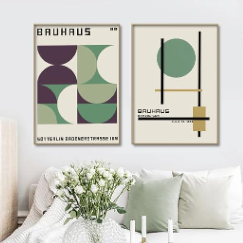 RDRDtbtr Bauhaus-Poster mit grünen Farbblocklinien Kunstdrucke modernes minimalistisches Leinwandgemälde abstrakte Wand Bilder Bilder für Wohnzimmer Heimdekoration 50 x 70 cm x 2 ungerahmt