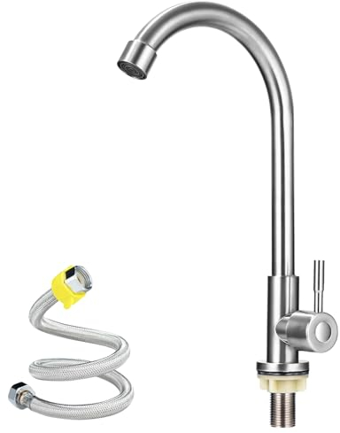 Toaren Wasserhahn Küche Kaltwasserhahn Küche Spültischarmatur, 360°Schwenkbar, Küchenarmatur Edelstahl mit 60cm Anschlussschläuchen, Hoher Auslauf & Abnehmbarer Belüfter Niederdruck Küchenarmatur
