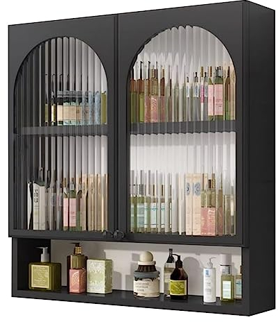 Generisch Badezimmerschrank,Hängeschrank für die Küche, 3-stufiger Medizinschrank für das Badezimmer, wandmontierter Make-up-Organizer, Türen aus gehärtetem Glas (Farbe: Weiß, Größe: 60 x 15 x 80 cm)