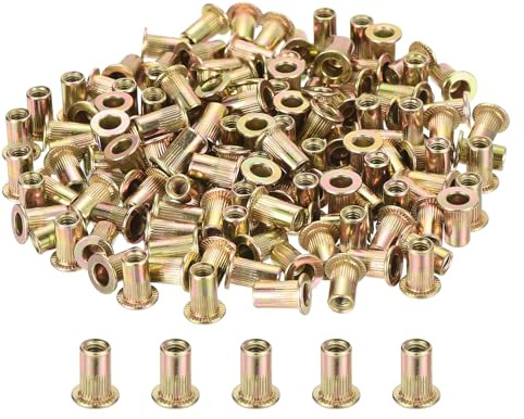 sourcing map 150Pcs Rivet Nut Flat Head, M4-0.7 Carbon Steel Threaded Insert Nuts Knurled Body