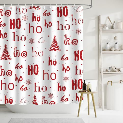 APROPHIC Arbre de Noël Rideau de Douche Arbre de Noël Coloré Arbre de Noël Flocon de Neige D’Hiver Décor de Ferme 72 x 72 Pouces Polyester Tissu Rideau de Salle de Bain Imperméable avec 12 Crochets