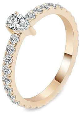 Epinki Echte Goldschmuck, 18 Karat Gold 750 Ringe, Zierlich Solitärring mit Tropfen 1ct Moissanit, 18K Gold Verlobungsring Freundschaftsringe Trauringe Gr.62 (19.7)