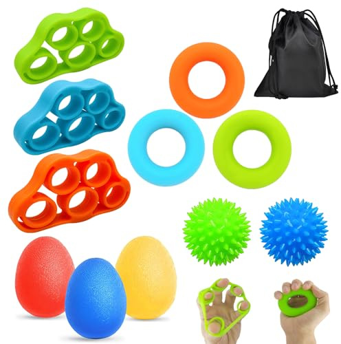 Abiemuce Juego de Pelotas de Entrenamiento de Dedos, 11 Piezas de Entrenamiento de Manos, Entrenador de Dedos, Pelota de Entrenamiento de Manos Suave con 3 Puntos Fuertes para Terapia de Manos