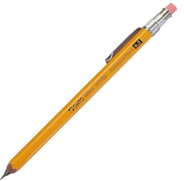OHTO WN02 Wooden Mechanical Pencil, 0.5mm Fine Point, Mini-Sized Barrel with Clip, Yellow Body, Made from Incense Cedar, WN02-SP5-YL