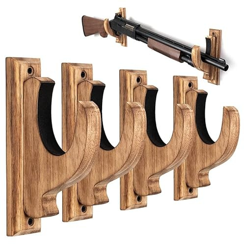 BeNtLi Wandmontierter Waffenständer, 2 horizontale Holzregale, Schrotflintenhaken, Einzelpistolen-Display-Rack für Mehrzweck-Schrotflintenständer (2)